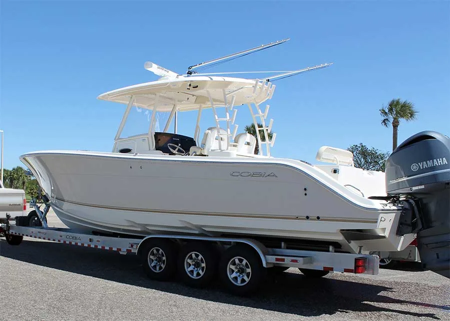 Brampton boat loaded on a trailer for recovery and towing
