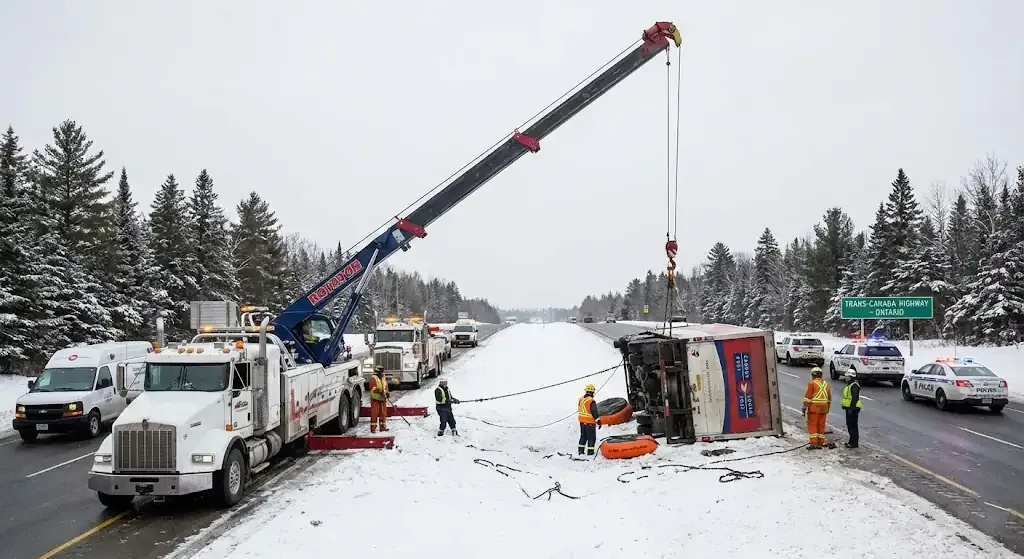 Brampton truck towing on highway corridor