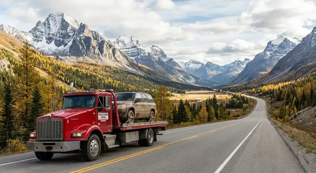long-distance tow truck on a Brampton highway corridor